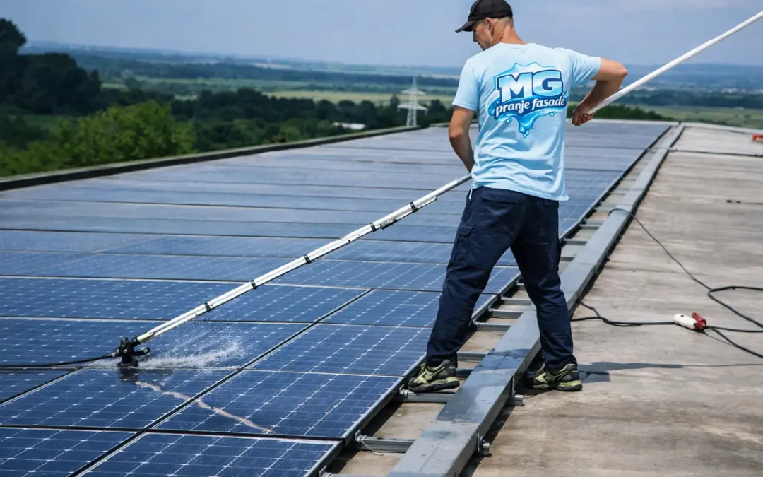 MG pranje faasde persu solarne panele s teleskopskim štapom