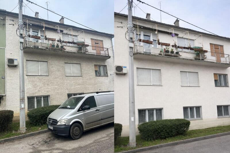 Fotografije prije i poslje čišćenja fasade softwash metodom